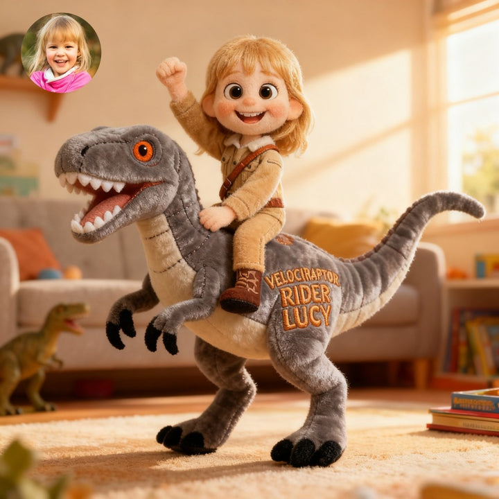 Custom cartoon portrait style dinosaur rider pillow