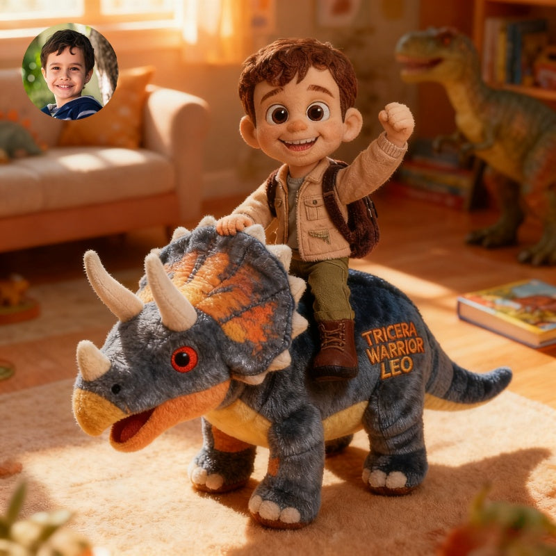 Custom cartoon portrait style dinosaur rider pillow