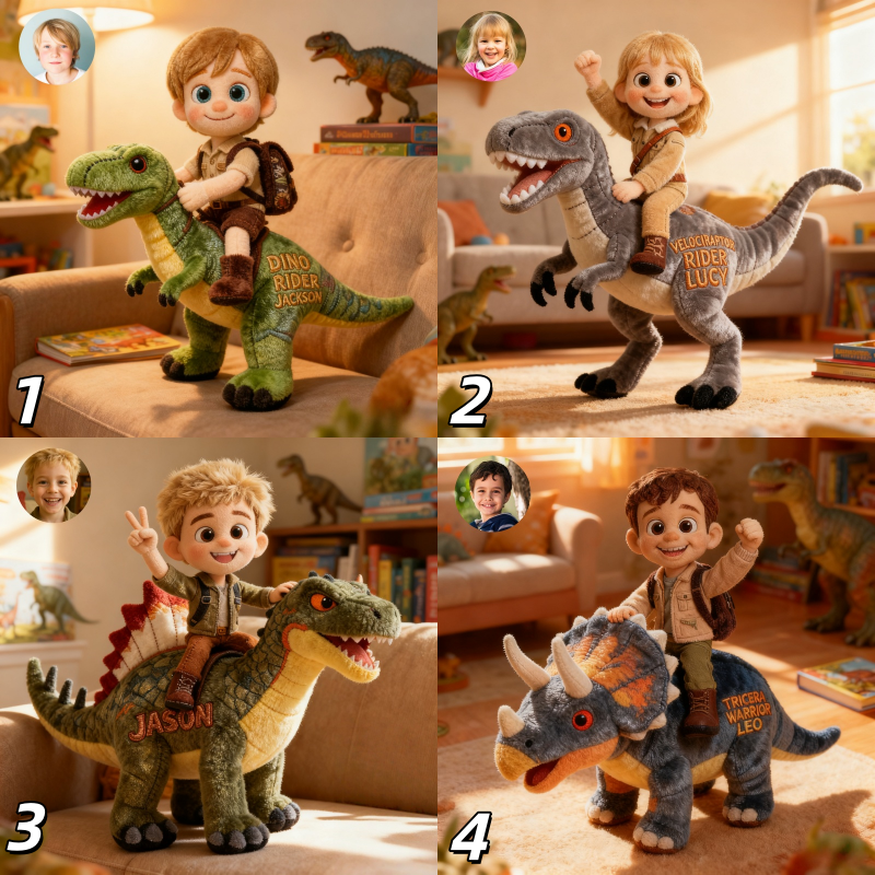 Custom cartoon portrait style dinosaur rider pillow