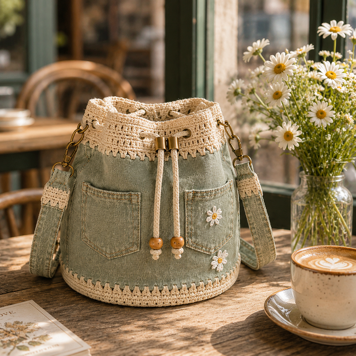 Denim Crochet Bucket Bag