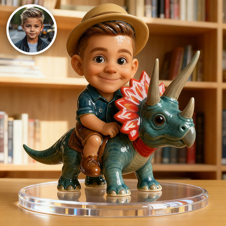 Personalized Cartoon Dinosaur Rider Ceramic Style Portrait