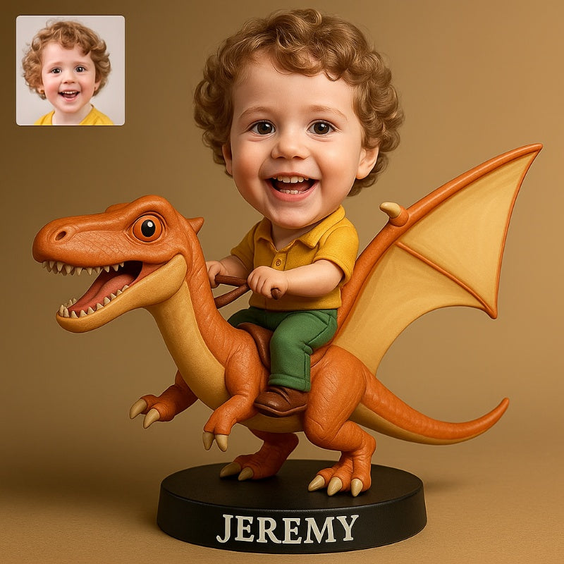 Personalized Funny Boy Riding Dinosaur Figurine Decoration