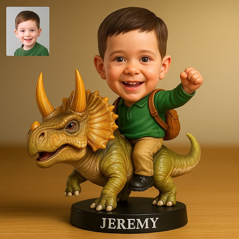Personalized Funny Boy Riding Dinosaur Figurine Decoration