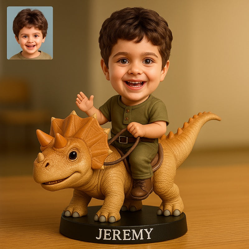Personalized Funny Boy Riding Dinosaur Figurine Decoration