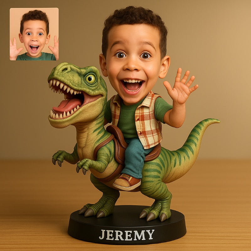Personalized Funny Boy Riding Dinosaur Figurine Decoration