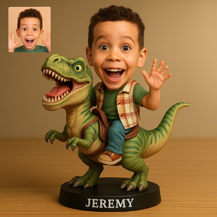 Personalized Funny Boy Riding Dinosaur Figurine Decoration