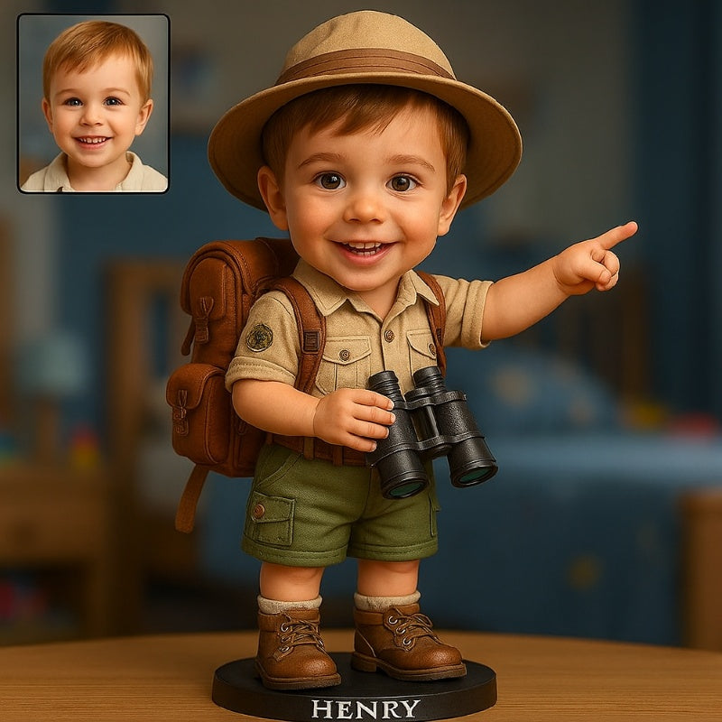 Personalized Explorer Boy Figurine With Engraved Name Base