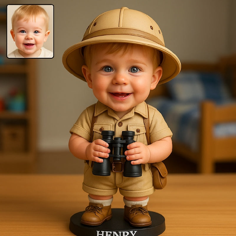 Personalized Explorer Boy Figurine With Engraved Name Base