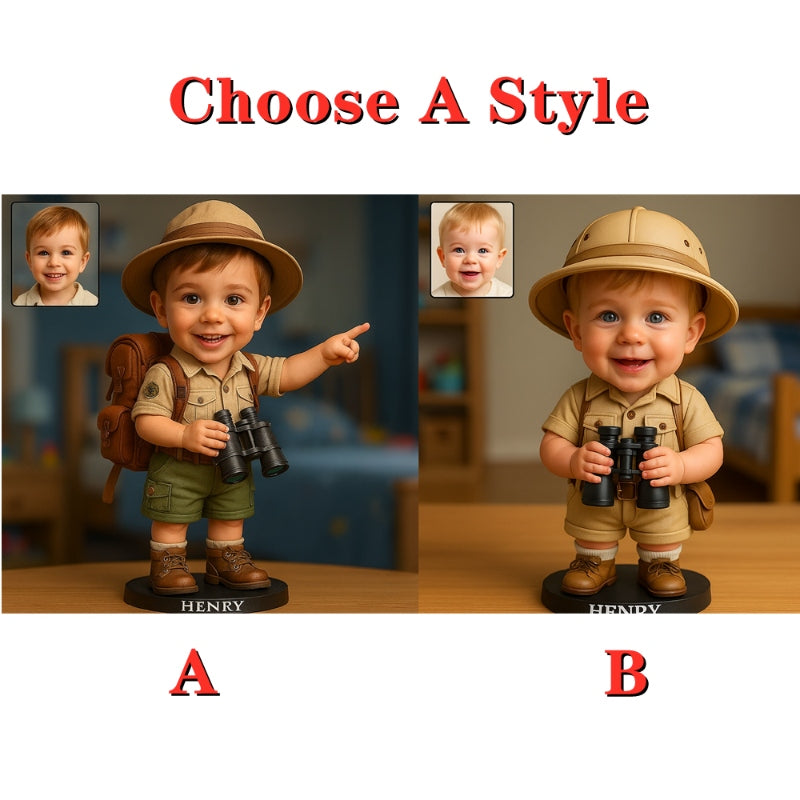 Personalized Explorer Boy Figurine With Engraved Name Base