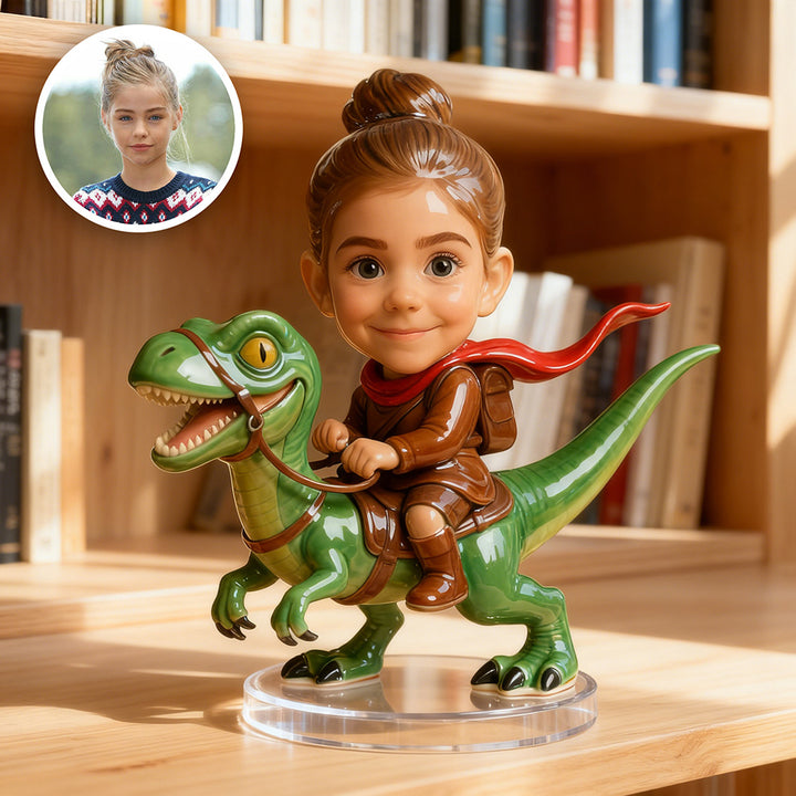 Personalized Cartoon Dinosaur Rider Ceramic Style Portrait