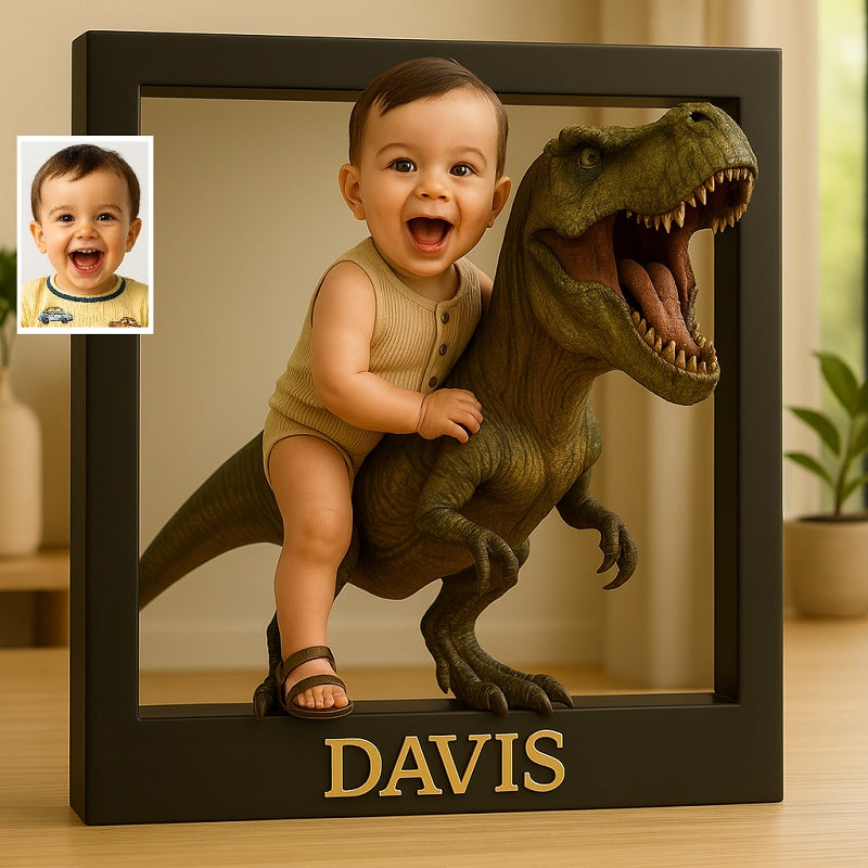 Personalized baby photo dinosaur keepsake frame