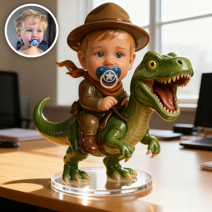 Personalized Cartoon Dinosaur Rider Ceramic Style Portrait