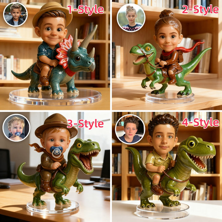 Personalized Cartoon Dinosaur Rider Ceramic Style Portrait