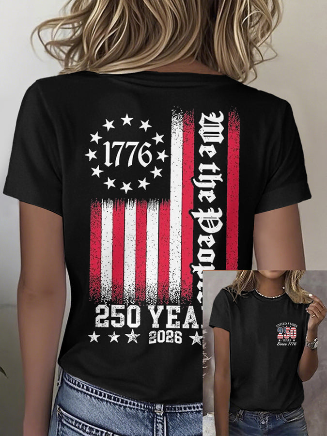 Women'S Independence Day 250Th Anniversary Printed Round Neck Short Sleeve T-Shirt