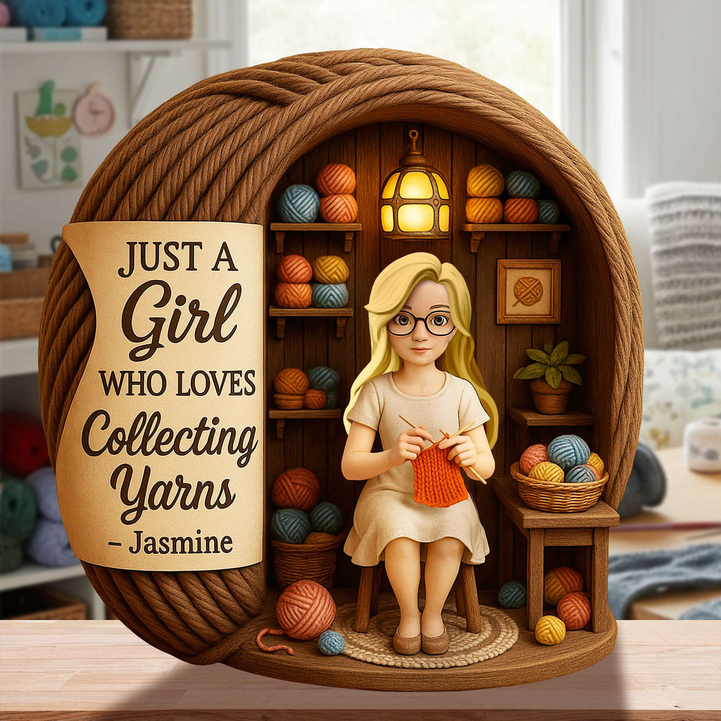 Collecting Yarn Girl Acrylic Plaque - Personalized Gifts For Knitting Lovers 06TOLU190725