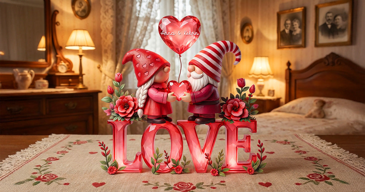 Sweet Gnome Couple Plaque - Personalized Gift For Couples 04PAMG280126
