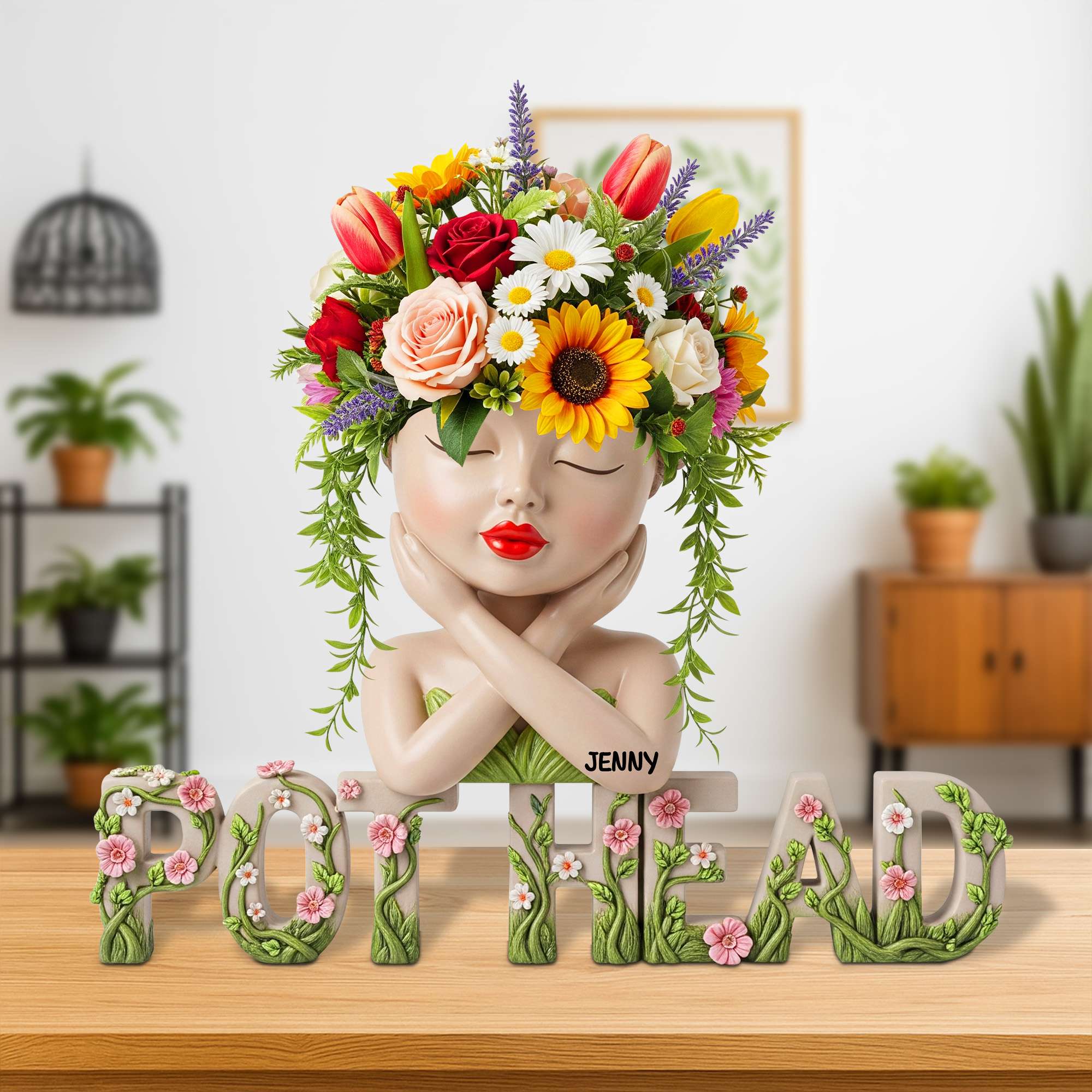 Pot Head Girl Acrylic Plaque - Personalized Gifts For Gardening Girl 03natn030625