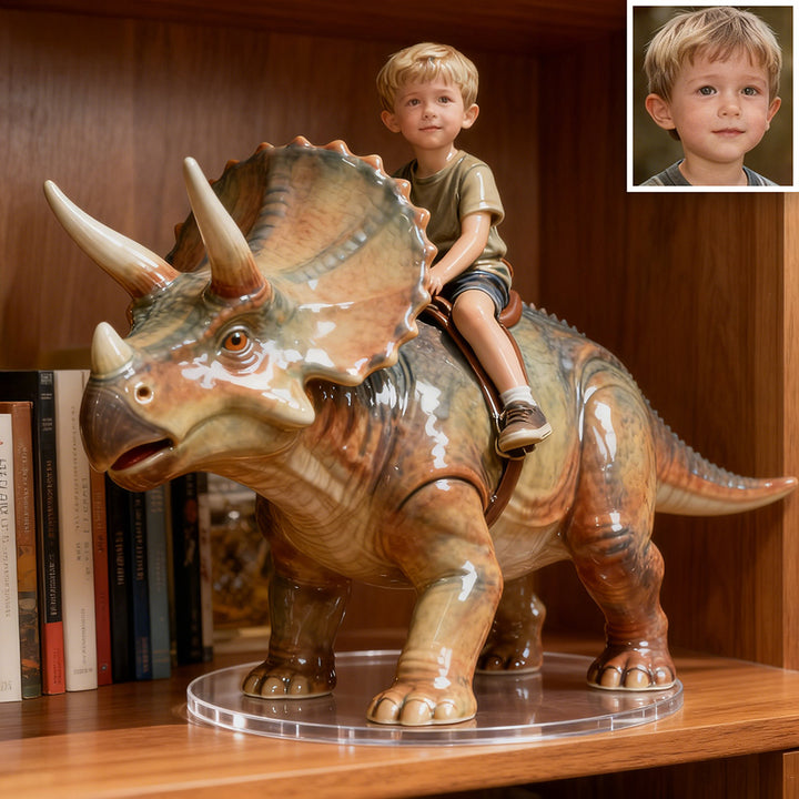 Personalized Dinosaur Rider Ceramic Style Portrait