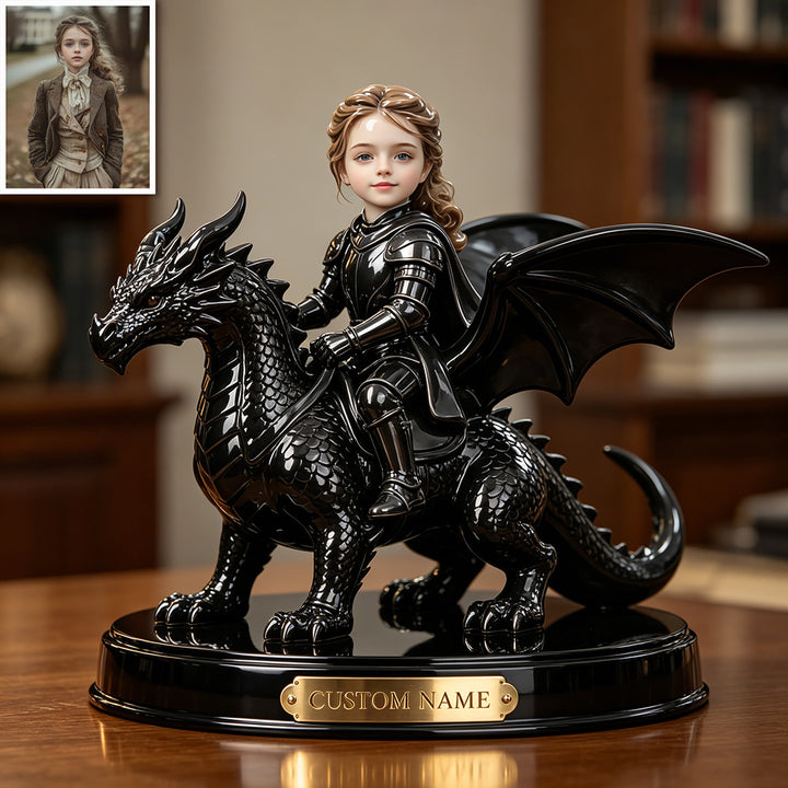 Personalized photo ceramic style knight dragon figurine