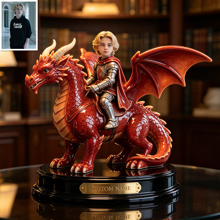 Personalized photo ceramic style knight dragon figurine