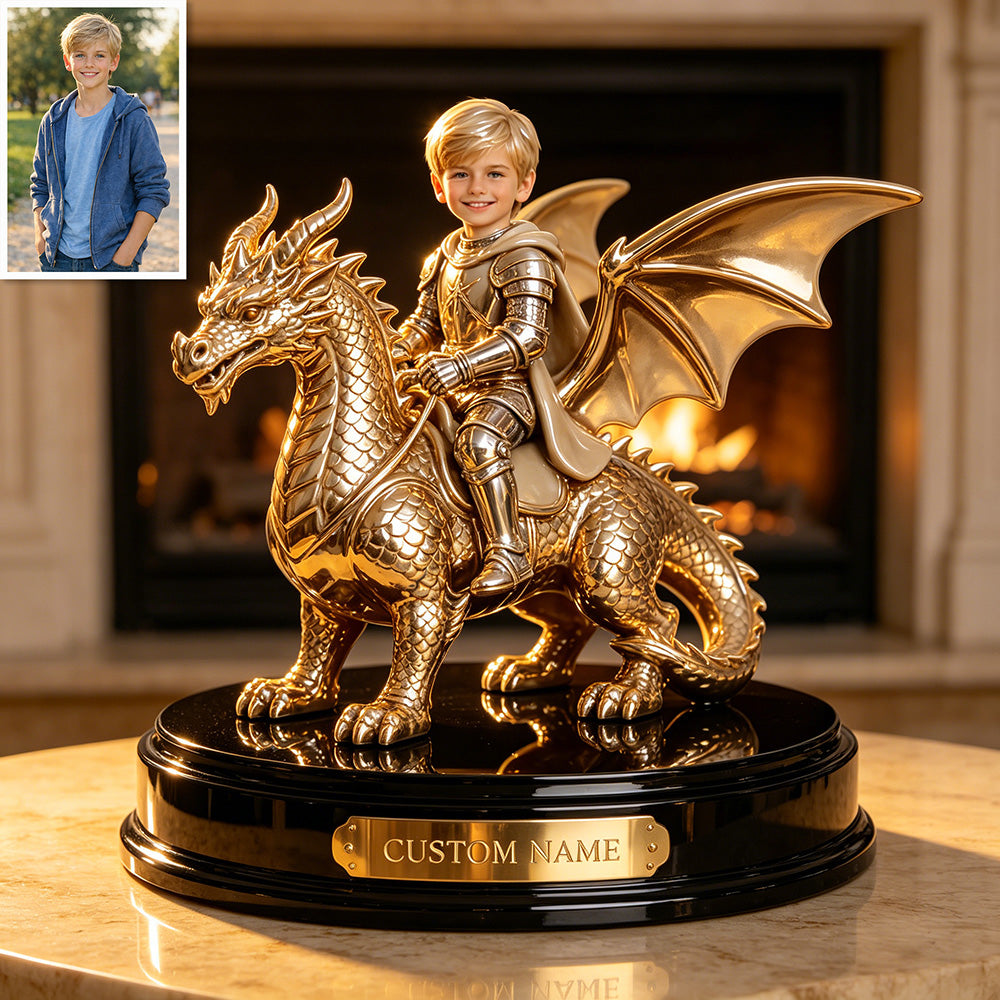 Personalized photo ceramic style knight dragon figurine
