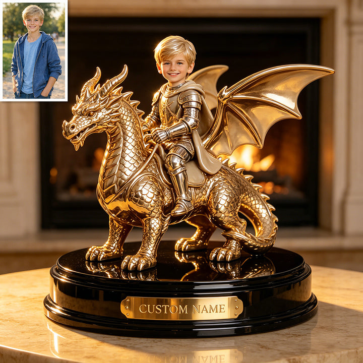 Personalized photo ceramic style knight dragon figurine