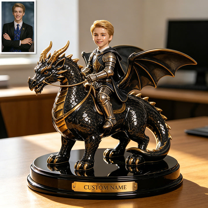 Personalized photo ceramic style knight dragon figurine