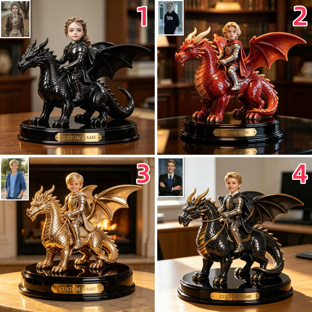 Personalized photo ceramic style knight dragon figurine