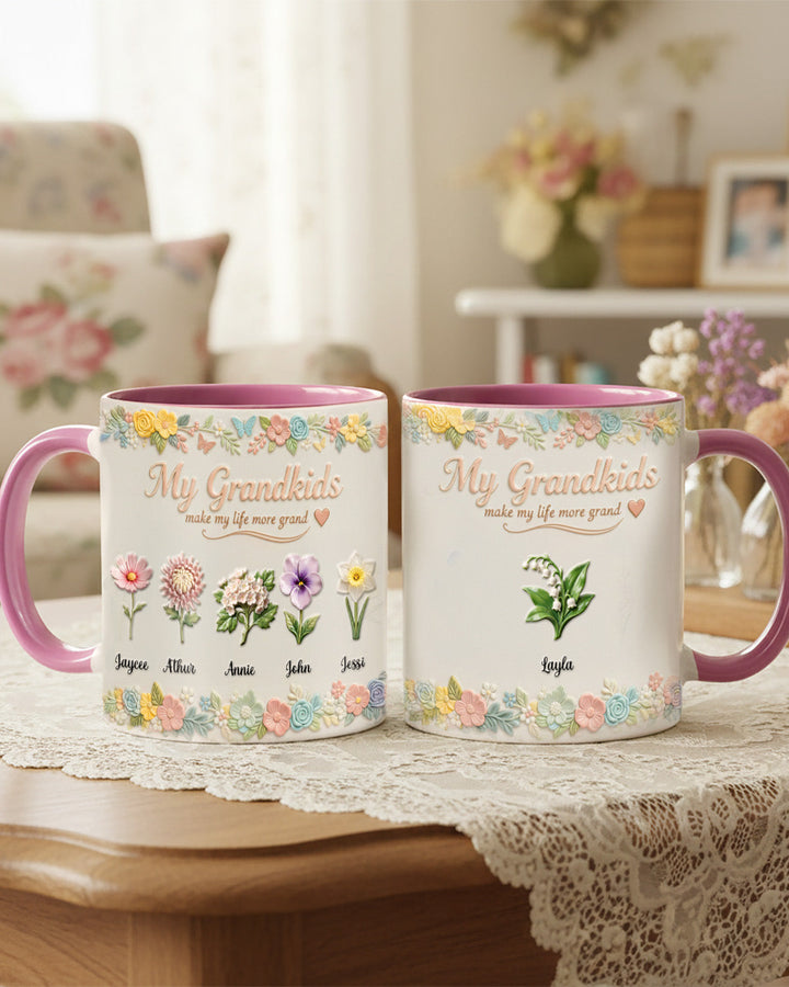 Grandkids Floral Accent Mug – Personalized Gifts For Grandma 03KIMG090226