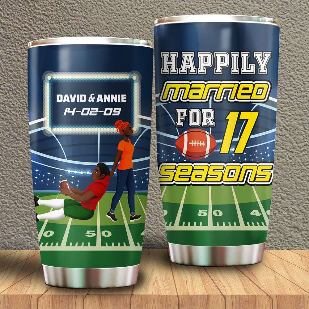 Personalized Gifts For American Football Couple 20oz Tumbler Happily Married 02TOLU110125PA