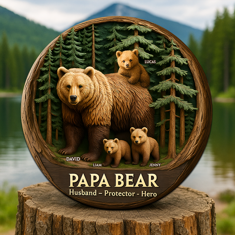 Papa Bear Plaque - Personalized Gifts For Dad 04qhpu140525