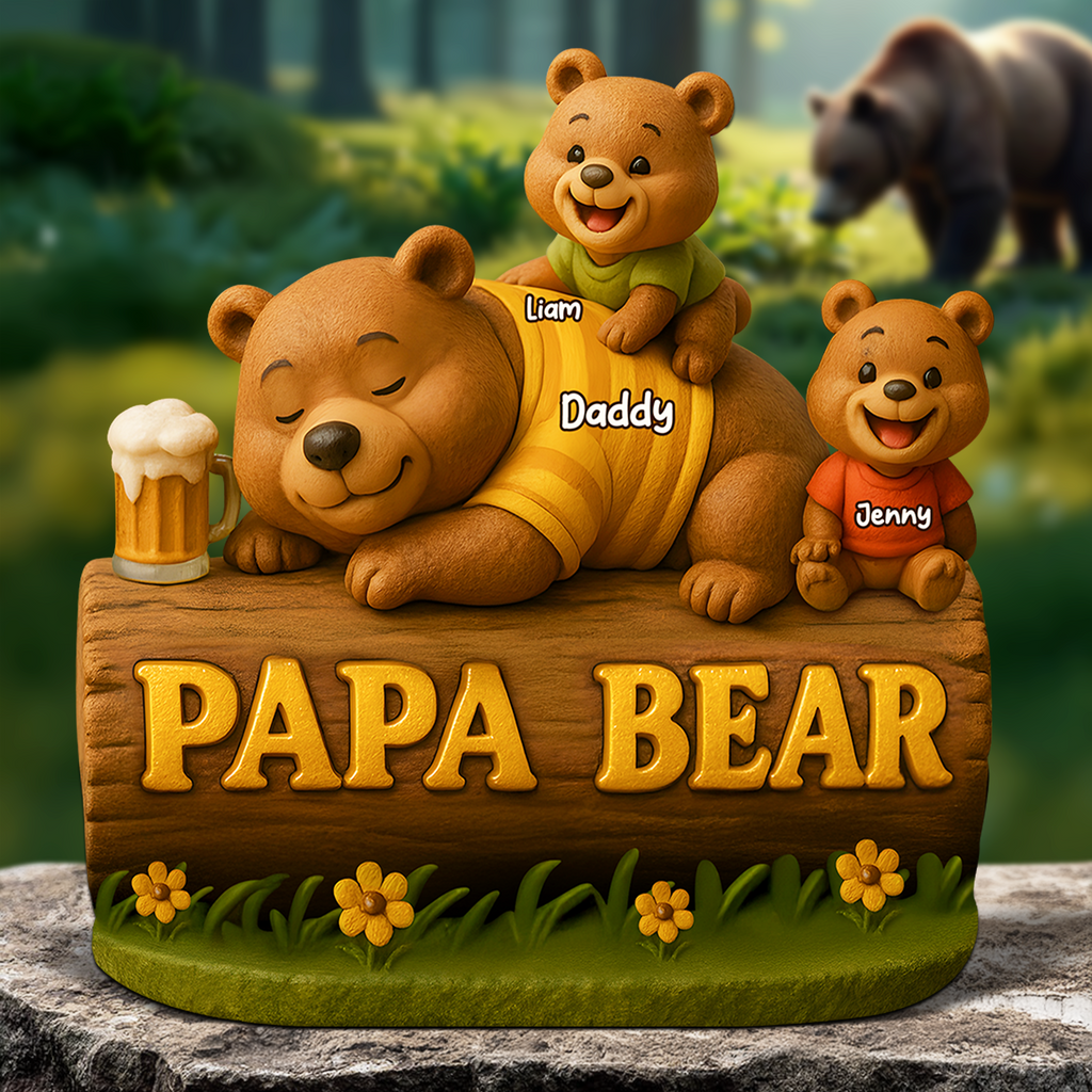 Papa Bear Plaque - Personalized Gifts For Dad 03topu030525