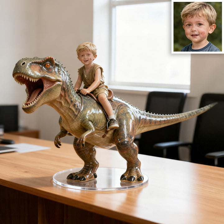 Personalized Dinosaur Rider Ceramic Style Portrait
