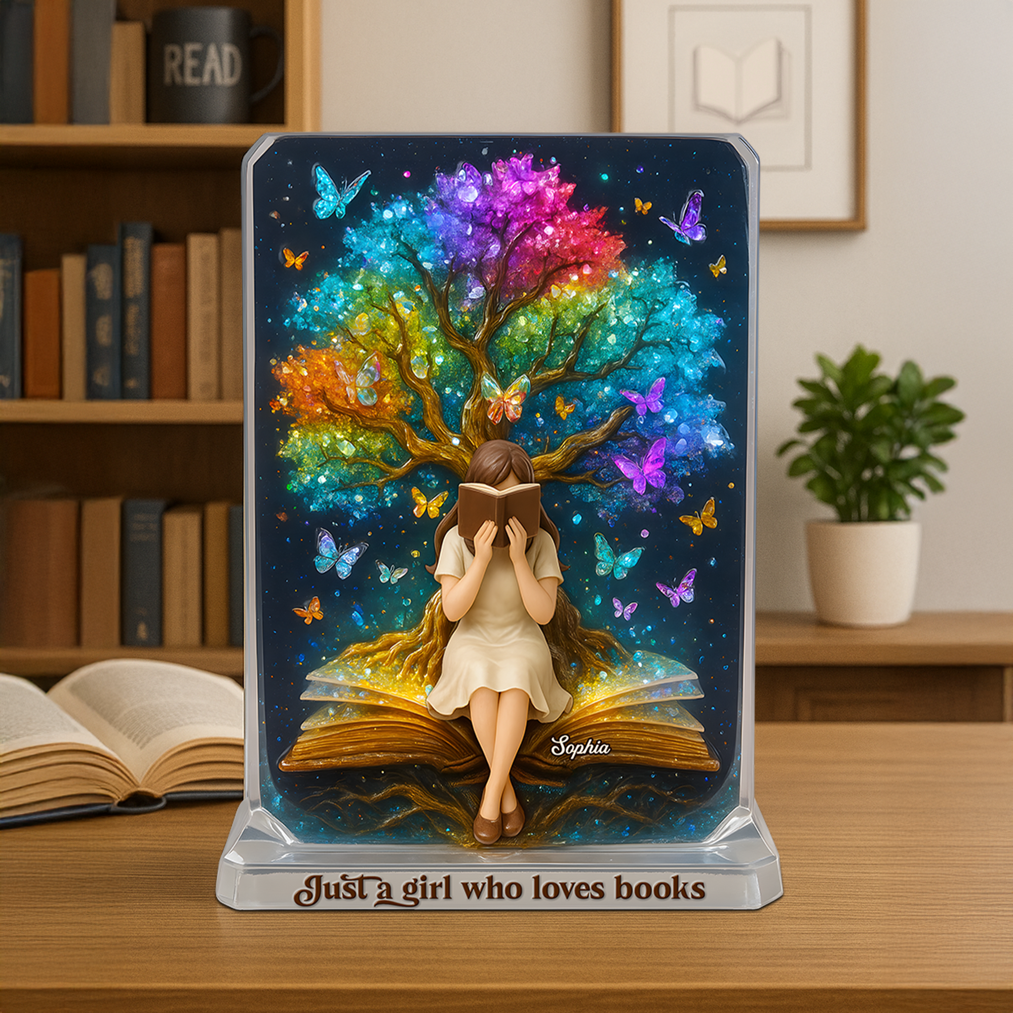Reading Girl Acrylic Plaque - Personalized Gifts For Book Lovers 01topu160625