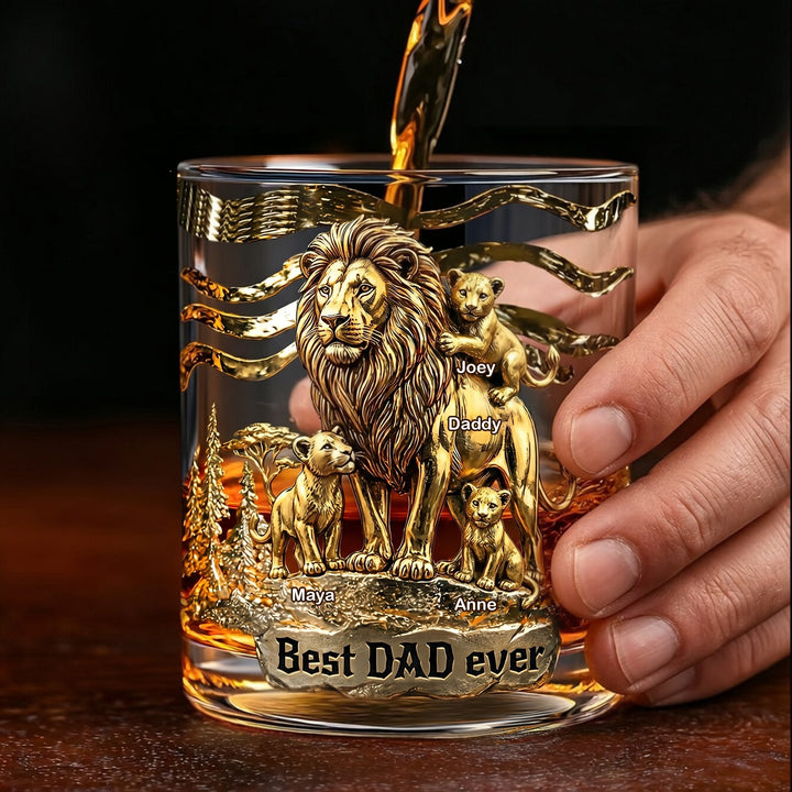 Lion Dad And Kids - Best Dad Ever Drinking Glass - Personalized Gifts For Dads 05tglu010526