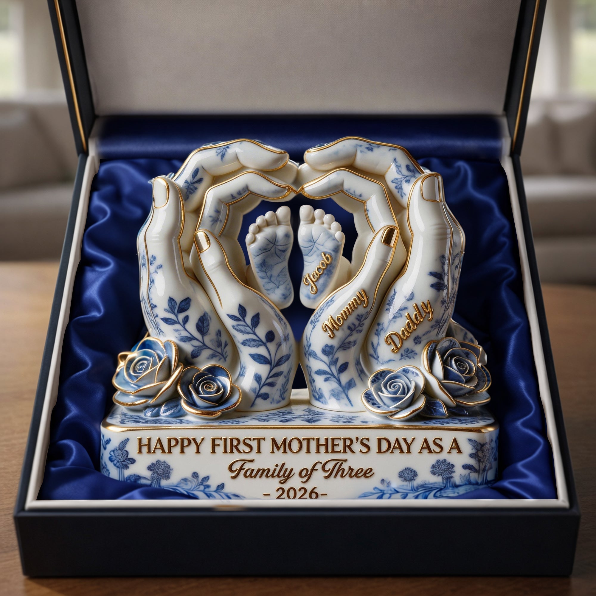 Toile De Jouy Family First Mother's Day Plaque - Personalized Gifts For Moms 02QHLU130326