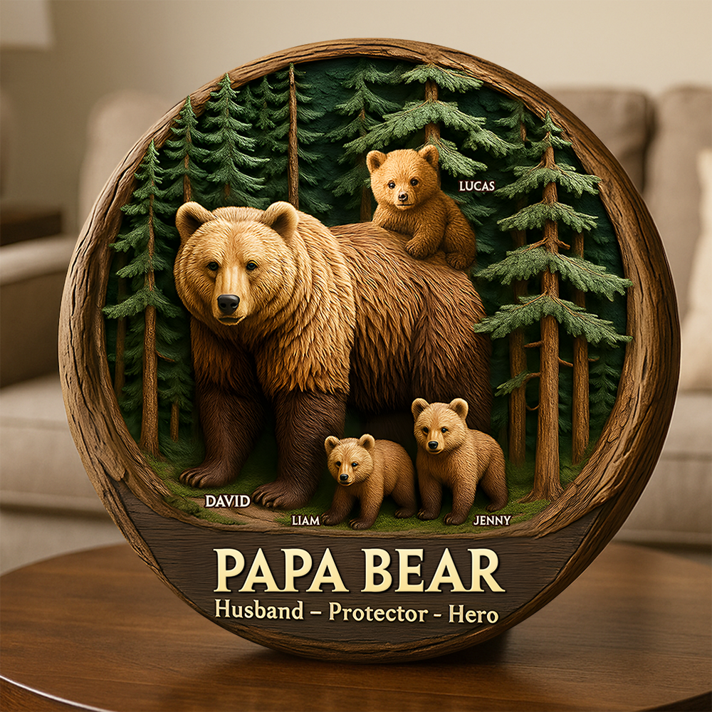 Papa Bear Plaque - Personalized Gifts For Dad 04qhpu140525