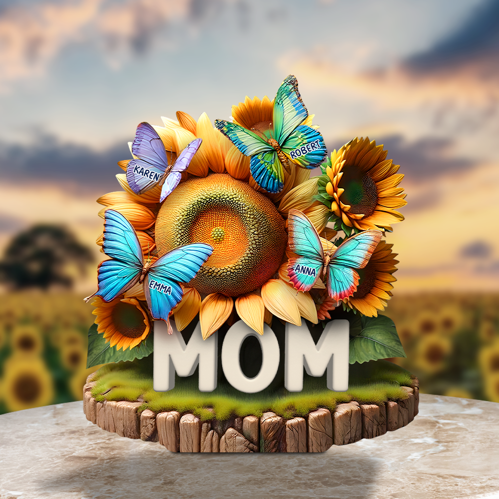 Butterfly Kids On Sunflowers Acrylic Plaque - Personalized Gifts For Mom 01QHPU010425