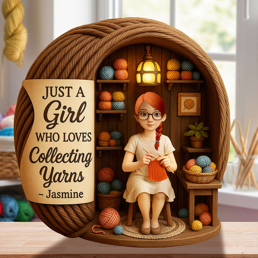 Collecting Yarn Girl Acrylic Plaque - Personalized Gifts For Knitting Lovers 06TOLU190725