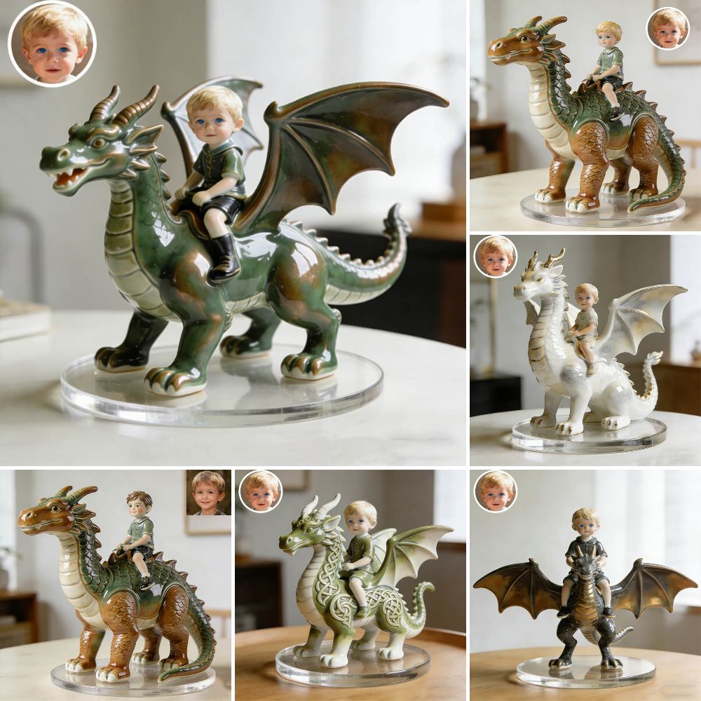 Personalized children's dragon-riding ceramic style desktop ornament