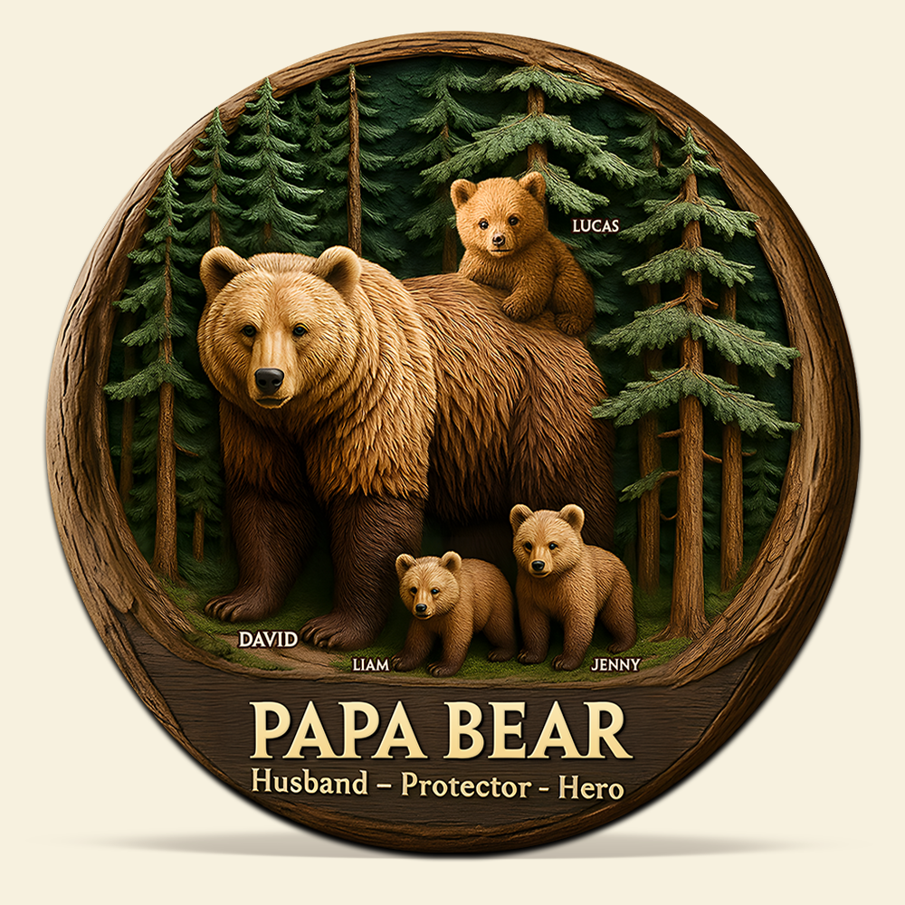 Papa Bear Plaque - Personalized Gifts For Dad 04qhpu140525