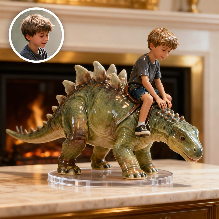 Personalized Dinosaur Rider Ceramic Style Portrait
