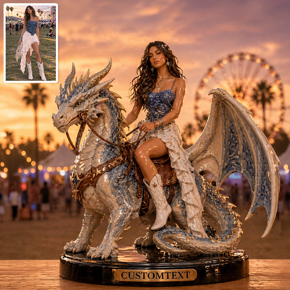 Personalized photo ceramic style knight dragon figurine