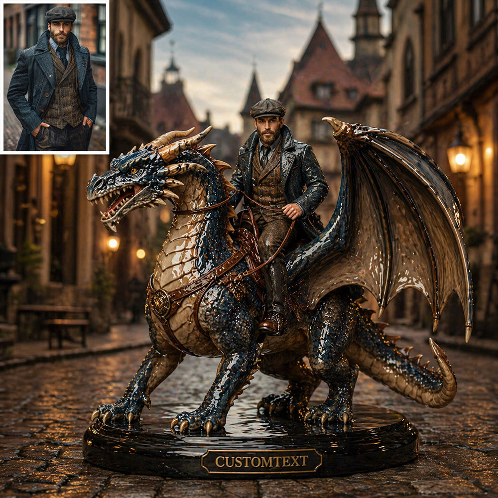 Personalized photo ceramic style knight dragon figurine