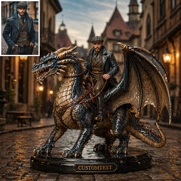 Personalized photo ceramic style knight dragon figurine