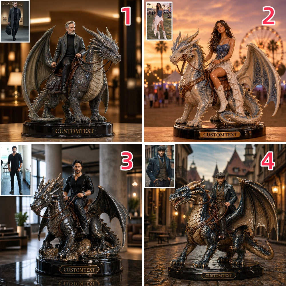 Personalized photo ceramic style knight dragon figurine