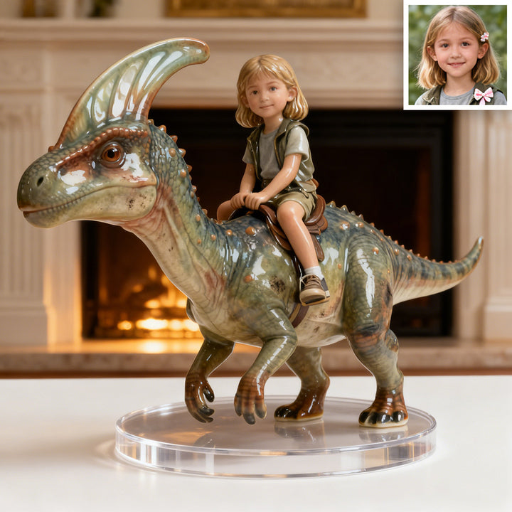 Personalized Dinosaur Rider Ceramic Style Portrait