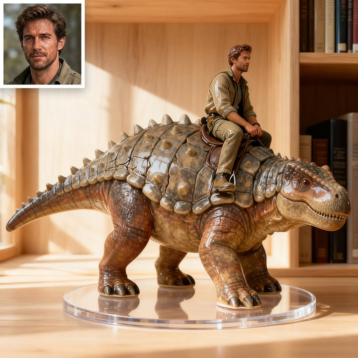 Personalized Dinosaur Rider Ceramic Style Portrait
