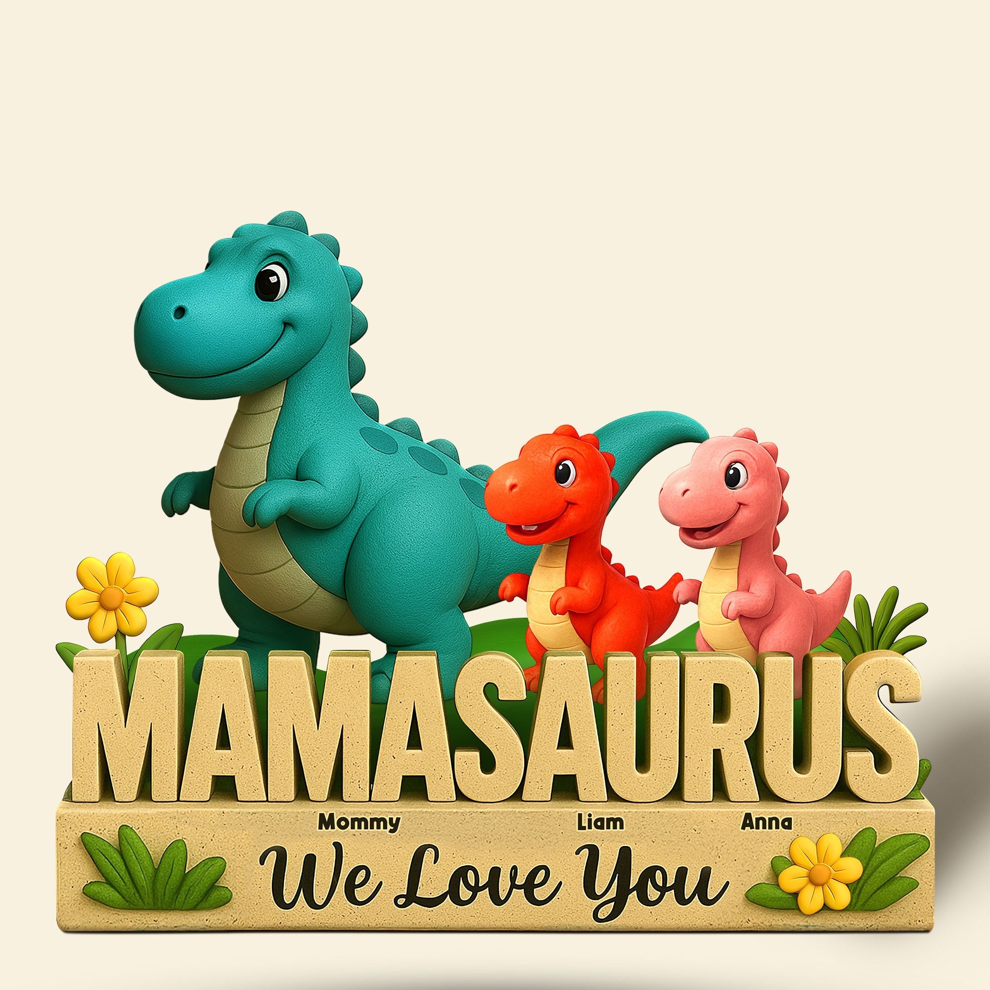 Personalized Gifts For Mom Plaque Dinosaur Mama And Little Ones 04nati150425
