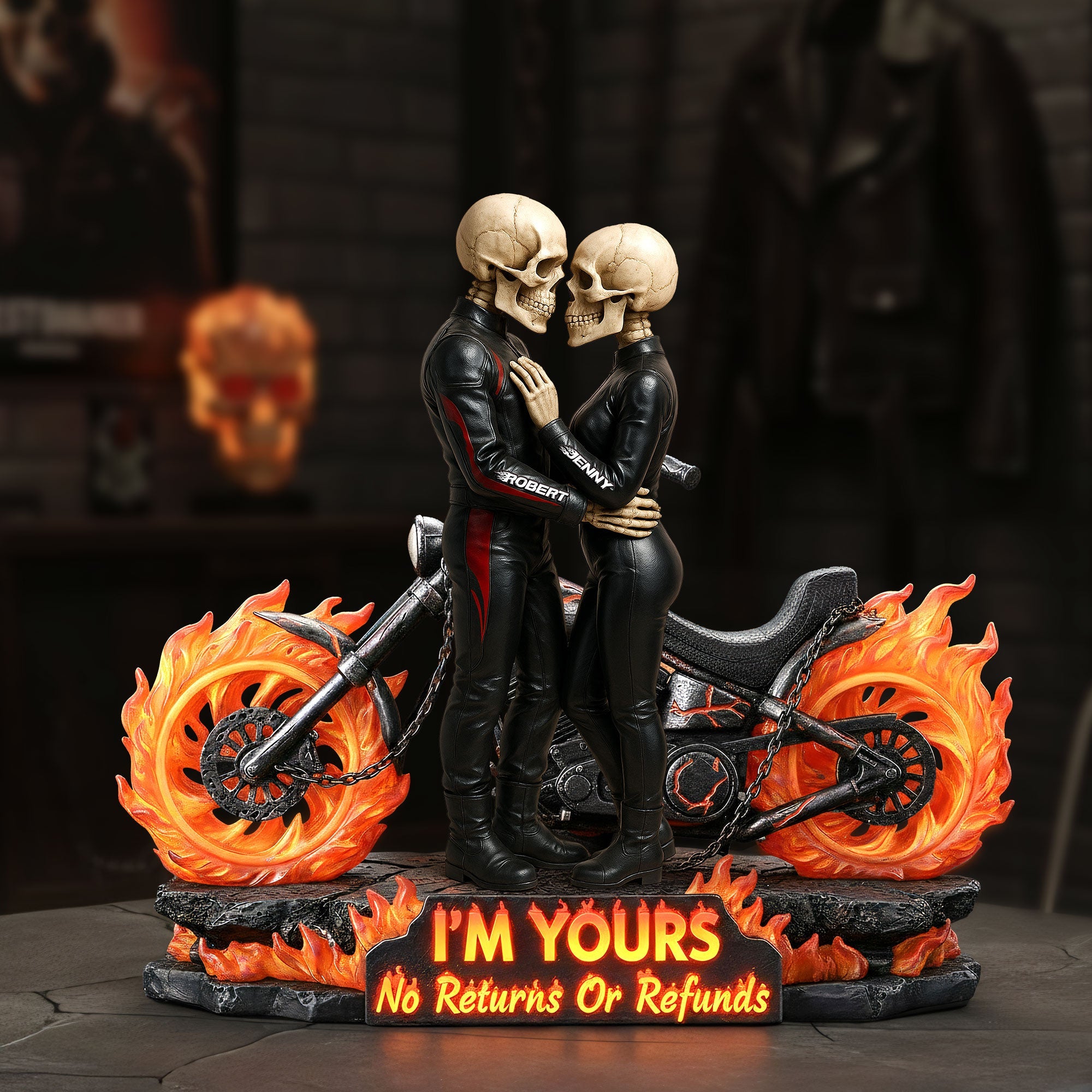 Biker Skeleton Couple Acrylic Plaque - Personalized Gifts For Couples 06toti161225